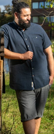D555 Pontefract Jacquard Linen Mix Short Sleeve Shirt With Button Down Navy - Skjortor - Stora skjortor - 2XL-8XL