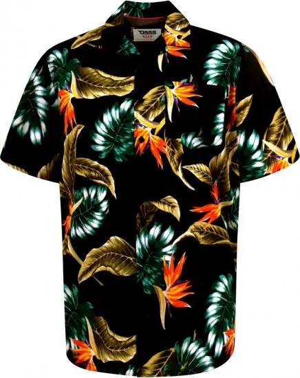 D555 Selby Hawaiian AOP Short Sleeve Revere Collar Shirt Black - Skjortor - Stora skjortor - 2XL-8XL