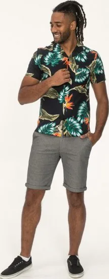 D555 Selby Hawaiian AOP Short Sleeve Revere Collar Shirt Black - Skjortor - Stora skjortor - 2XL-8XL