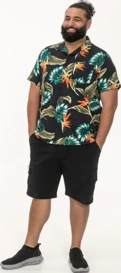 D555 Selby Hawaiian AOP Short Sleeve Revere Collar Shirt Black - Skjortor - Stora skjortor - 2XL-8XL