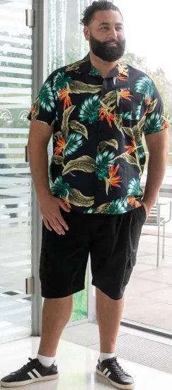 D555 Selby Hawaiian AOP Short Sleeve Revere Collar Shirt Black - Skjortor - Stora skjortor - 2XL-8XL