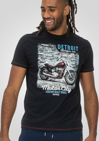 D555 Knowle Detroit Motor Bike Printed Crew Neck T-Shirt Navy - T-shirts - Stora T-shirts - 2XL-14XL