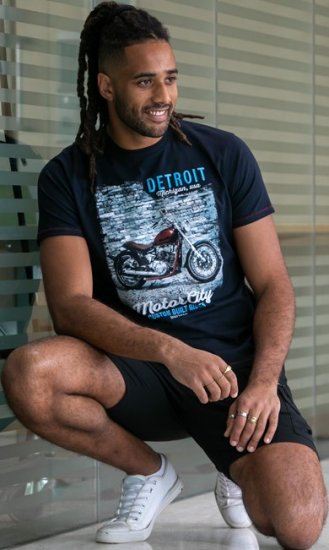 D555 Knowle Detroit Motor Bike Printed Crew Neck T-Shirt Navy - T-shirts - Stora T-shirts - 2XL-14XL