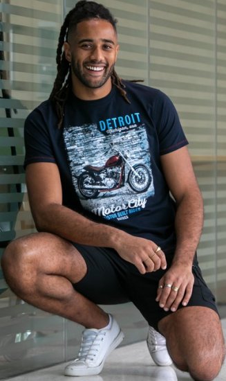 D555 Knowle Detroit Motor Bike Printed Crew Neck T-Shirt Navy - T-shirts - Stora T-shirts - 2XL-14XL