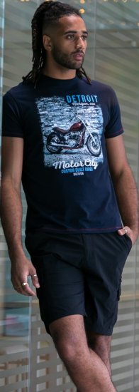 D555 Knowle Detroit Motor Bike Printed Crew Neck T-Shirt Navy - T-shirts - Stora T-shirts - 2XL-14XL