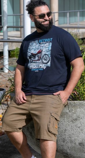 D555 Knowle Detroit Motor Bike Printed Crew Neck T-Shirt Navy - T-shirts - Stora T-shirts - 2XL-14XL