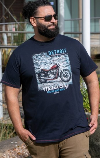 D555 Knowle Detroit Motor Bike Printed Crew Neck T-Shirt Navy - T-shirts - Stora T-shirts - 2XL-14XL