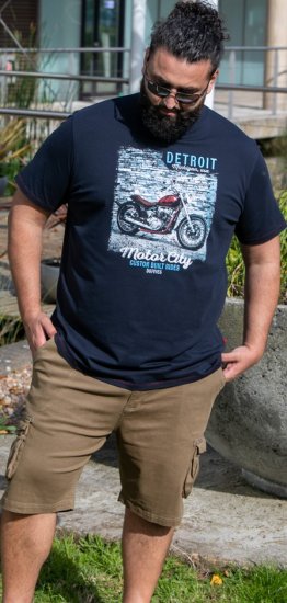D555 Knowle Detroit Motor Bike Printed Crew Neck T-Shirt Navy - T-shirts - Stora T-shirts - 2XL-14XL