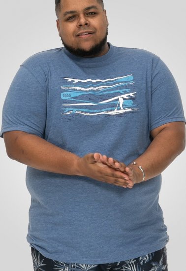 D555 Cardiff Surfer And Waves Printed Crew Neck T-shirt Denim Marl - T-shirts - Stora T-shirts - 2XL-14XL