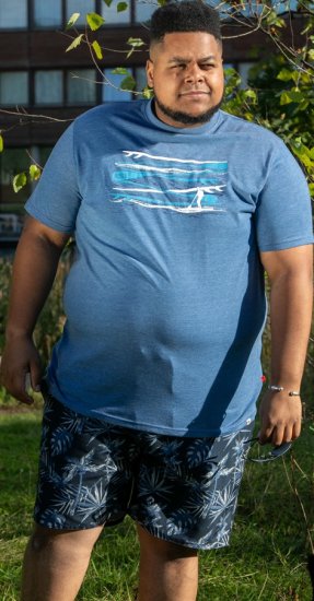 D555 Cardiff Surfer And Waves Printed Crew Neck T-shirt Denim Marl - T-shirts - Stora T-shirts - 2XL-14XL