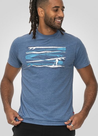 D555 Cardiff Surfer And Waves Printed Crew Neck T-shirt Denim Marl - T-shirts - Stora T-shirts - 2XL-14XL