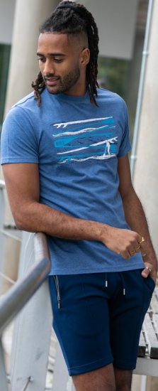 D555 Cardiff Surfer And Waves Printed Crew Neck T-shirt Denim Marl - T-shirts - Stora T-shirts - 2XL-14XL