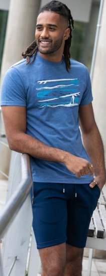 D555 Cardiff Surfer And Waves Printed Crew Neck T-shirt Denim Marl - T-shirts - Stora T-shirts - 2XL-14XL