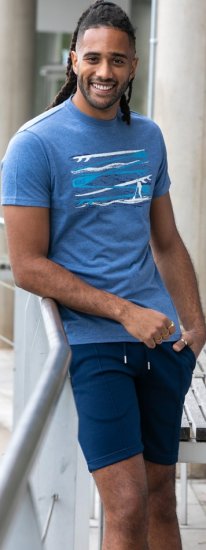 D555 Cardiff Surfer And Waves Printed Crew Neck T-shirt Denim Marl - T-shirts - Stora T-shirts - 2XL-14XL