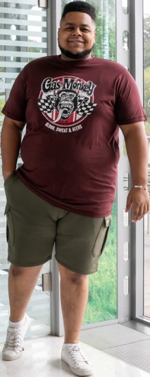 D555 Loughborough Official Gas Monkey Crew Neck T-Shirt Burgundy Black Twist - T-shirts - Stora T-shirts - 2XL-14XL