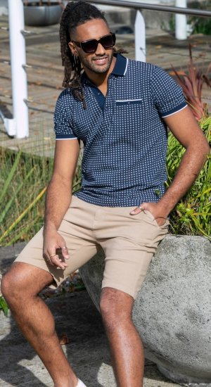 D555 Coventry AOP Polo Shirt Jacquard Collar & Ribbed Cuffs Navy - Pikétröjor - Stora pikétröjor - 2XL-8XL