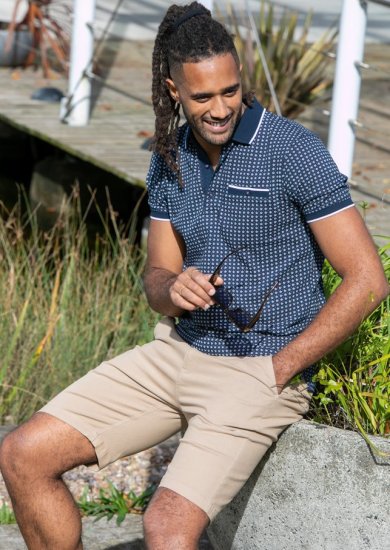 D555 Coventry AOP Polo Shirt Jacquard Collar & Ribbed Cuffs Navy - Pikétröjor - Stora pikétröjor - 2XL-8XL