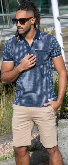 D555 Coventry AOP Polo Shirt Jacquard Collar & Ribbed Cuffs Navy - Pikétröjor - Stora pikétröjor - 2XL-8XL