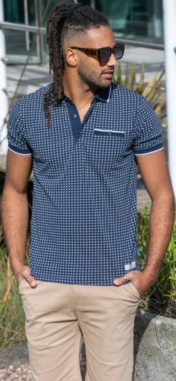 D555 Coventry AOP Polo Shirt Jacquard Collar & Ribbed Cuffs Navy - Pikétröjor - Stora pikétröjor - 2XL-8XL