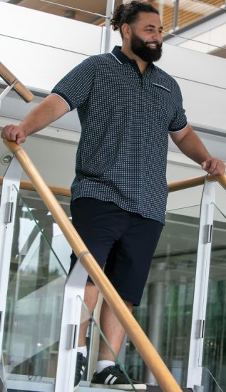 D555 Coventry AOP Polo Shirt Jacquard Collar & Ribbed Cuffs Navy - Pikétröjor - Stora pikétröjor - 2XL-8XL