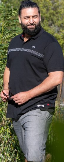 D555 Stafford Cut And Sew Embroidery Stripe Short Sleeve Polo Black - Pikétröjor - Stora pikétröjor - 2XL-8XL