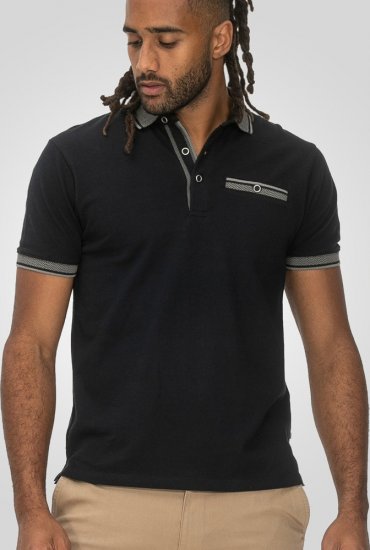 D555 Ilkeston Jacquard Collar & Cuff Short Sleeve Pique Polo Navy - Pikétröjor - Stora pikétröjor - 2XL-8XL