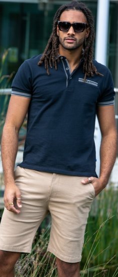 D555 Ilkeston Jacquard Collar & Cuff Short Sleeve Pique Polo Navy - Pikétröjor - Stora pikétröjor - 2XL-8XL