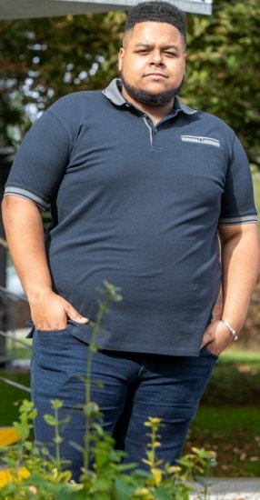 D555 Ilkeston Jacquard Collar & Cuff Short Sleeve Pique Polo Navy - Pikétröjor - Stora pikétröjor - 2XL-8XL