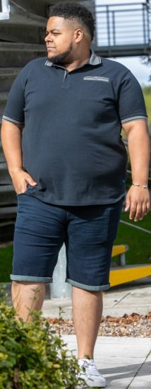 D555 Ilkeston Jacquard Collar & Cuff Short Sleeve Pique Polo Navy - Pikétröjor - Stora pikétröjor - 2XL-8XL