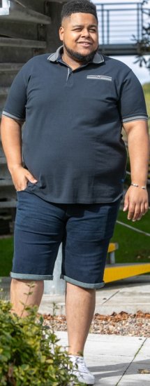 D555 Ilkeston Jacquard Collar & Cuff Short Sleeve Pique Polo Navy - Pikétröjor - Stora pikétröjor - 2XL-8XL