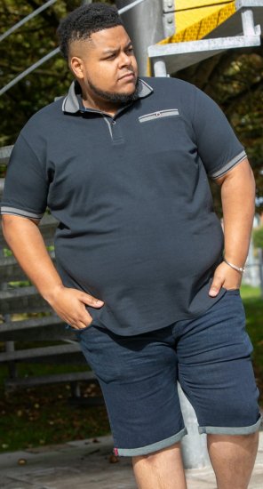 D555 Ilkeston Jacquard Collar & Cuff Short Sleeve Pique Polo Navy - Pikétröjor - Stora pikétröjor - 2XL-8XL