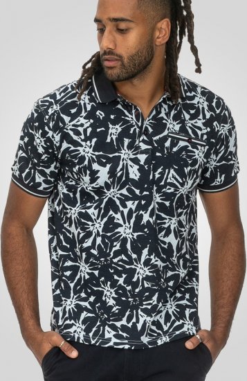D555 Halifax AOP Hawaiian Print Short Sleeve Polo Blue - T-shirts - Stora T-shirts - 2XL-14XL