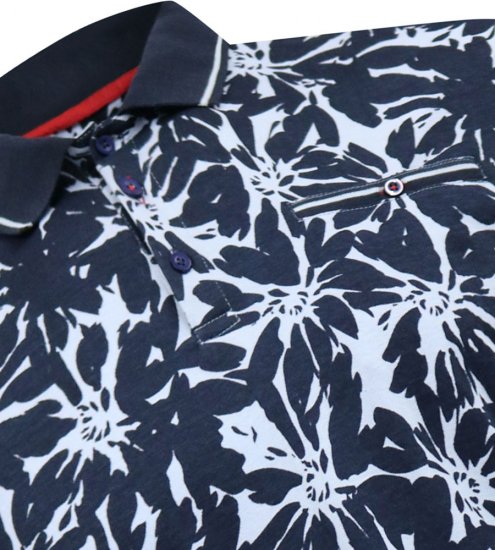 D555 Halifax AOP Hawaiian Print Short Sleeve Polo Blue - T-shirts - Stora T-shirts - 2XL-14XL