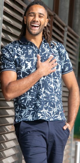 D555 Halifax AOP Hawaiian Print Short Sleeve Polo Blue - T-shirts - Stora T-shirts - 2XL-14XL