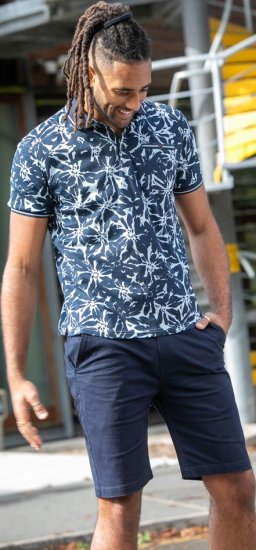 D555 Halifax AOP Hawaiian Print Short Sleeve Polo Blue - T-shirts - Stora T-shirts - 2XL-14XL