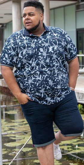 D555 Halifax AOP Hawaiian Print Short Sleeve Polo Blue - T-shirts - Stora T-shirts - 2XL-14XL