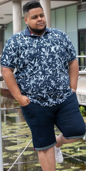 D555 Halifax AOP Hawaiian Print Short Sleeve Polo Blue - T-shirts - Stora T-shirts - 2XL-14XL