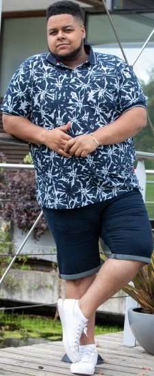 D555 Halifax AOP Hawaiian Print Short Sleeve Polo Blue - T-shirts - Stora T-shirts - 2XL-14XL