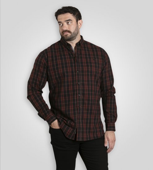 D555 Horsham Long Sleeve Shirt with Chest Pocket Burgundy/Black Check - Skjortor - Stora skjortor - 2XL-8XL