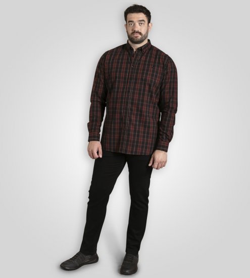 D555 Horsham Long Sleeve Shirt with Chest Pocket Burgundy/Black Check - Skjortor - Stora skjortor - 2XL-8XL