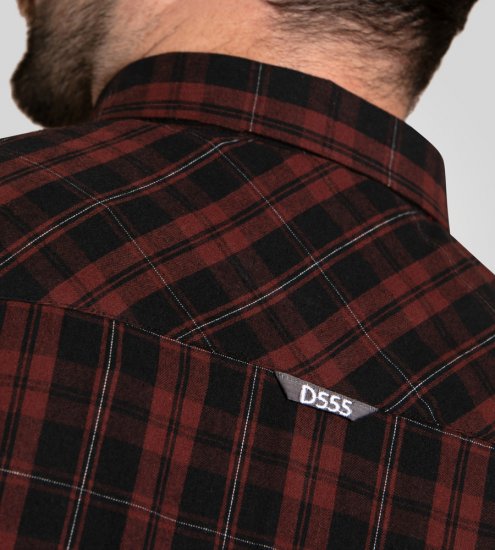 D555 Horsham Long Sleeve Shirt with Chest Pocket Burgundy/Black Check - Skjortor - Stora skjortor - 2XL-8XL