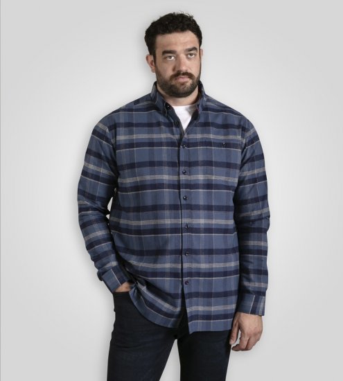 D555 Shrewsbury Long Sleeve with Chest Pocket Blue/Navy Check - Skjortor - Stora skjortor - 2XL-8XL