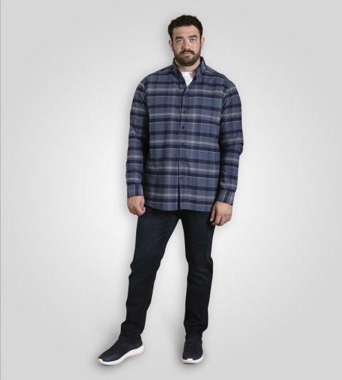 D555 Shrewsbury Long Sleeve with Chest Pocket Blue/Navy Check - Skjortor - Stora skjortor - 2XL-8XL