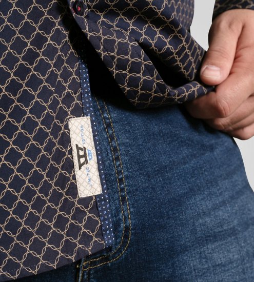 D555 Sheffield Long Sleeve AOP Micro Gold Shirt Navy - Skjortor - Stora skjortor - 2XL-8XL