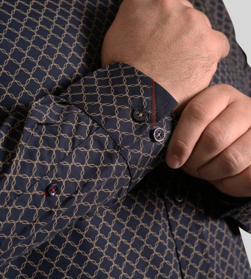 D555 Sheffield Long Sleeve AOP Micro Gold Shirt Navy - Skjortor - Stora skjortor - 2XL-8XL