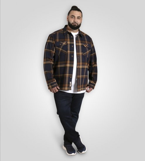 D555 Aldershot Long Sleeve Heavy Shacket Overshirt Tan/Navy Check - Skjortor - Stora skjortor - 2XL-8XL