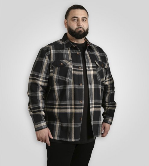 D555 Falkirk Long Sleeve Heavy Shacket Overshirt Black/Grey TALL SIZES - Skjortor - Stora skjortor - 2XL-8XL