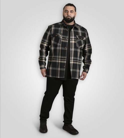 D555 Falkirk Long Sleeve Heavy Shacket Overshirt Black/Grey TALL SIZES - Skjortor - Stora skjortor - 2XL-8XL