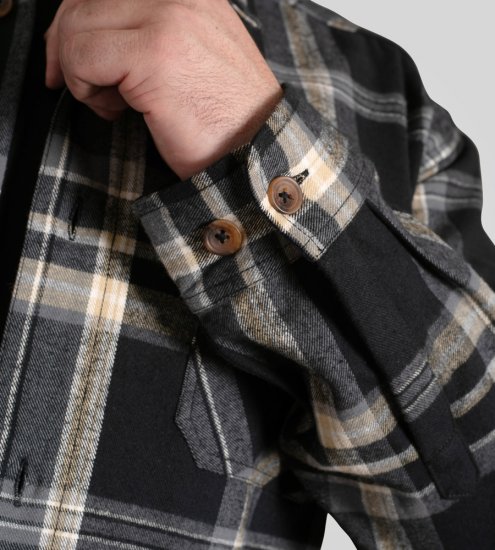 D555 Falkirk Long Sleeve Heavy Shacket Overshirt Black/Grey TALL SIZES - Skjortor - Stora skjortor - 2XL-8XL