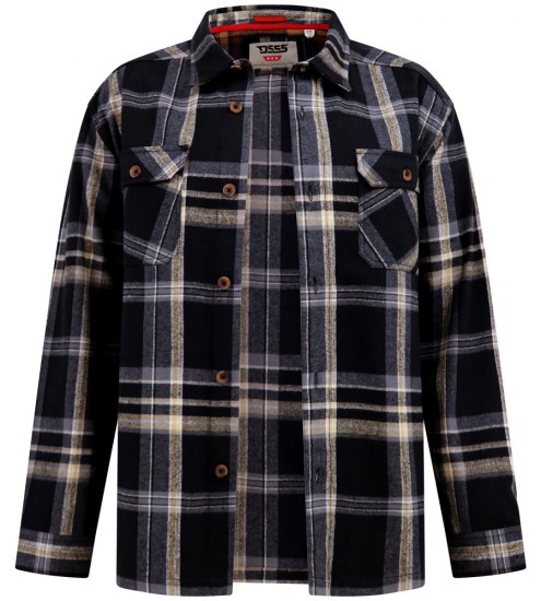 D555 Falkirk Long Sleeve Heavy Shacket Overshirt Black/Grey TALL SIZES - Skjortor - Stora skjortor - 2XL-8XL
